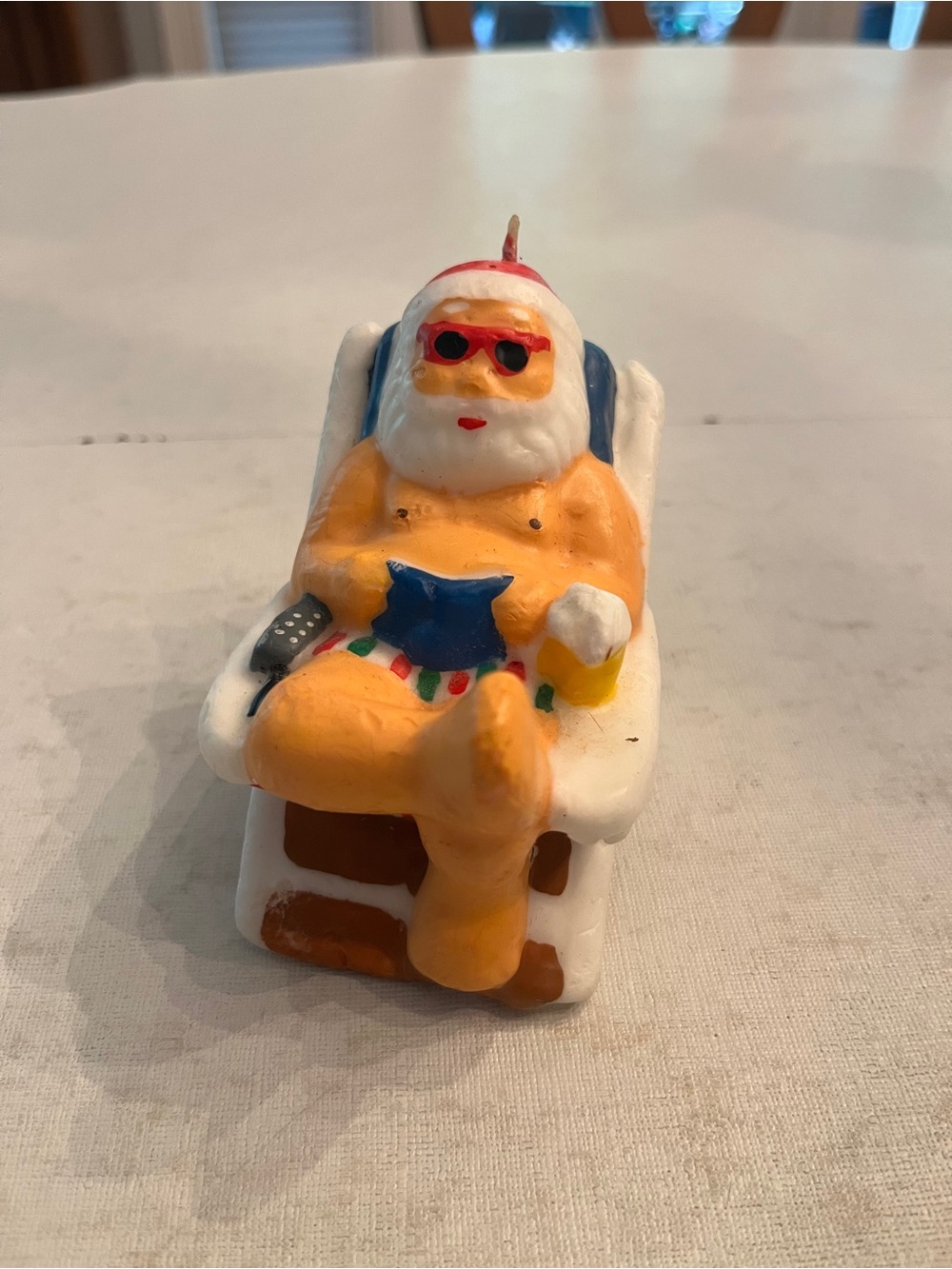 Vintage Holiday beach Lounging Santa Candle. NEW!